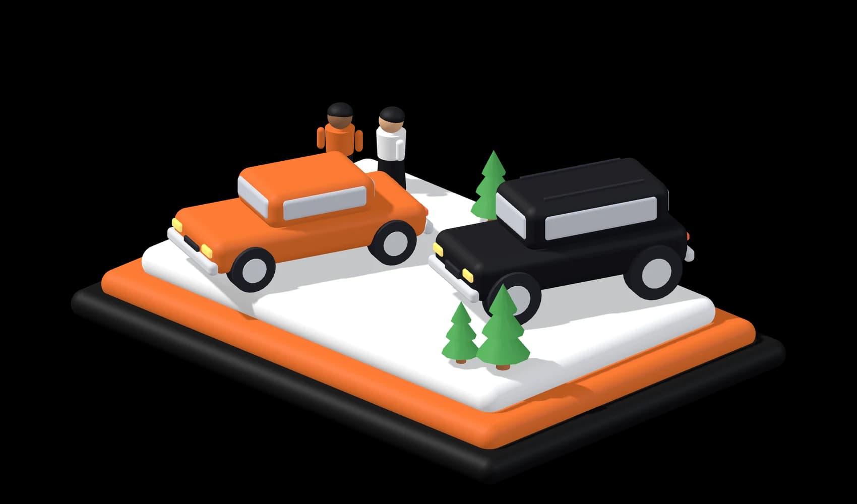 Carros ZOFAR en miniatura: un sedán naranja y una camioneta azul