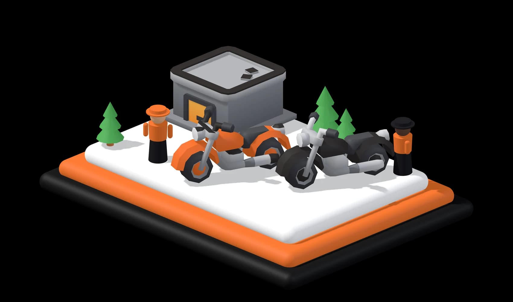 Motos ZOFAR en miniatura: dos motos frente a un taller